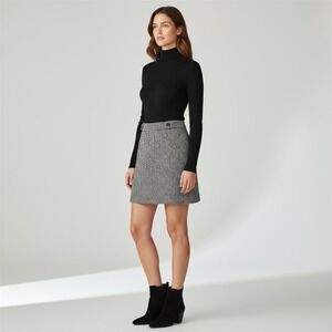 LOFT Womens Tweed Mini Skirt Black White Herringbone Size 12  Career Casual